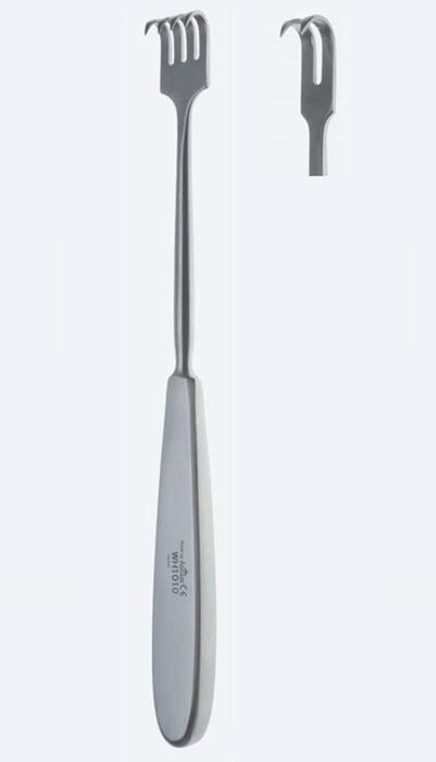 Ретрактори (ранорозширювачі), "Volkmann", фіг. 1, гострокінцеві, розмір леза 9 x 8 мм, загальна дожина 225 мм. Бренд - Asanus Medizintechnik Gmb, Німеччина